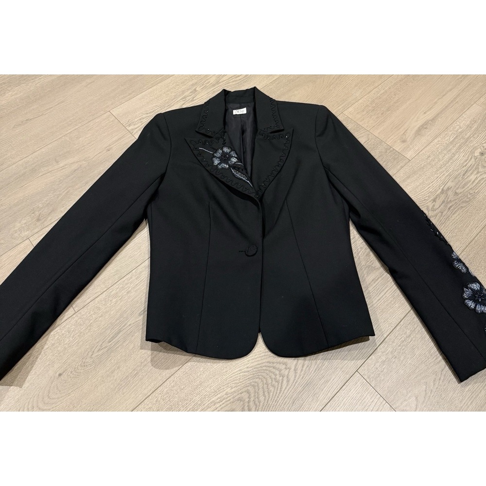 Cache Black Floral Beaded Embroidered Single Button Blazer Jacket Size‎ 4